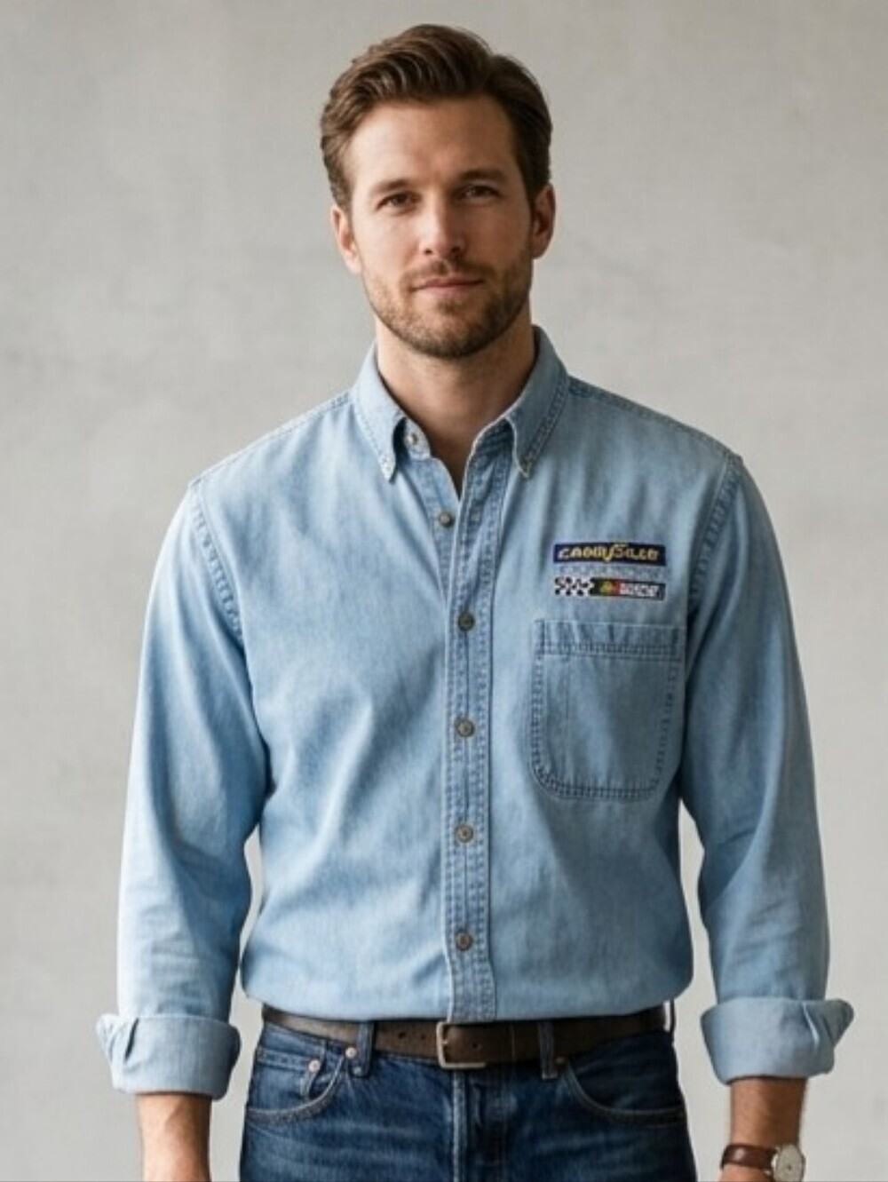 90's Nascar Good Year Button Down Denim Shirt